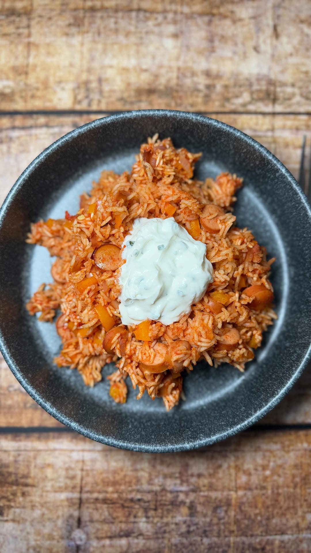 Ofenreis mit Würstchen